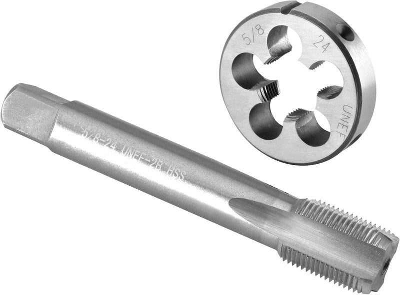 Burkit 5/8"-24 UNEF Tap and Die Set, 5/8 x 24 UNEF Machine Thread Tap and Round Die Right Hand - Image 1